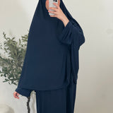 Set abaya et khimar jersey premium bleu nuit